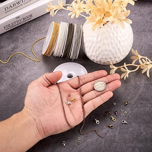 Vista 55 de Mega Pet Cadena de acero inoxidable de 16.4 pies/16.4 ft, color metálico, cadena de eslabones cubanos sin soldar, cadenas de cable facetado, cadena