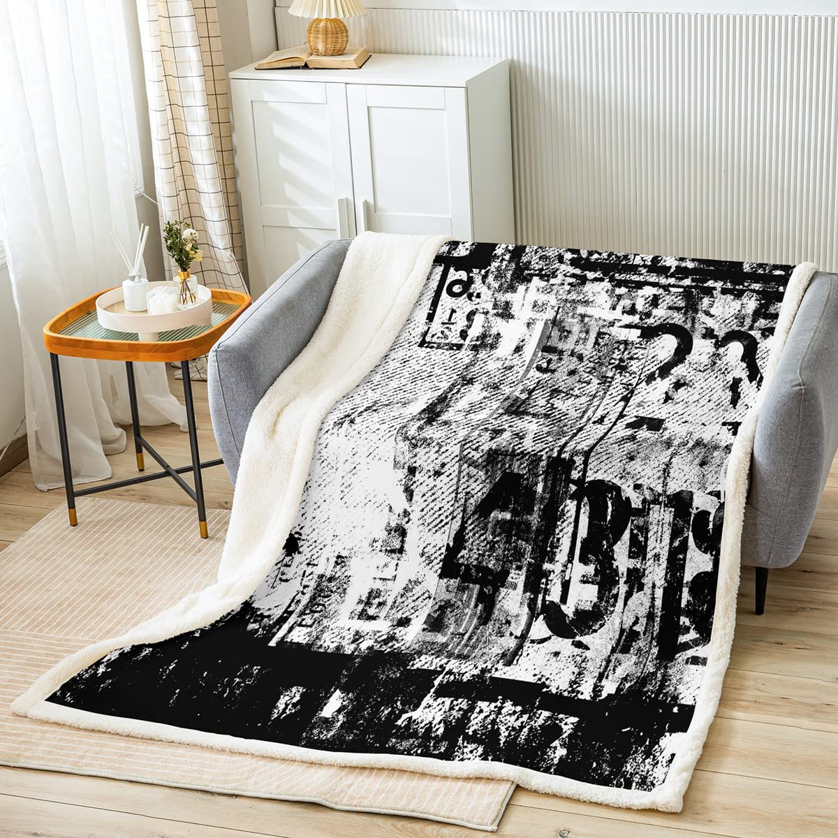 Graffiti Sherpa Coperta in pile con graffiti Balck Coperta in pile per bambini ragazzi e ragazze Street Cluture coperta in peluche Hip Hop Fuzzy coperta per divano letto, 100 x 200 cm