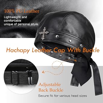Biker Cap for Women Leather - Adjustable Motorcycle Skull Cap with Snug Fit, Stylish Biker Doo Rag Headwrap for Riding & Outdoor Activities