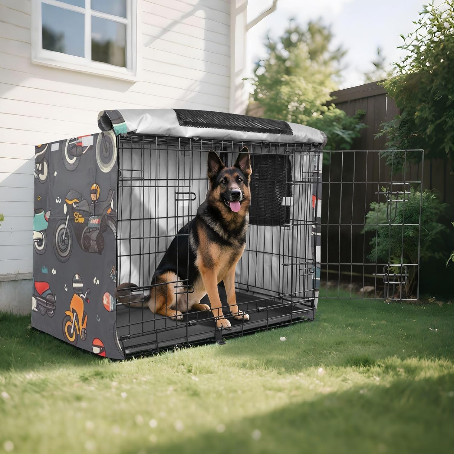 Motorcycle Dog Crate Covers Breathable, S-XL UV-Resistant Crate Cover for Dog, Large