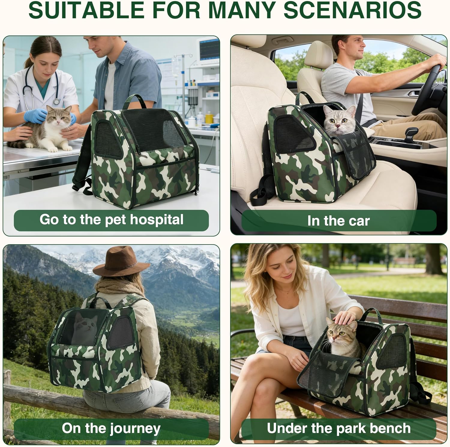 Cat Backpack Carrier, Breathable Pet Backpack with Three-Sided Mesh, Foldable Portable Carrier for Cats & Small Pets, Ideal for Travel, Camping, Hiking, and Vet Visits