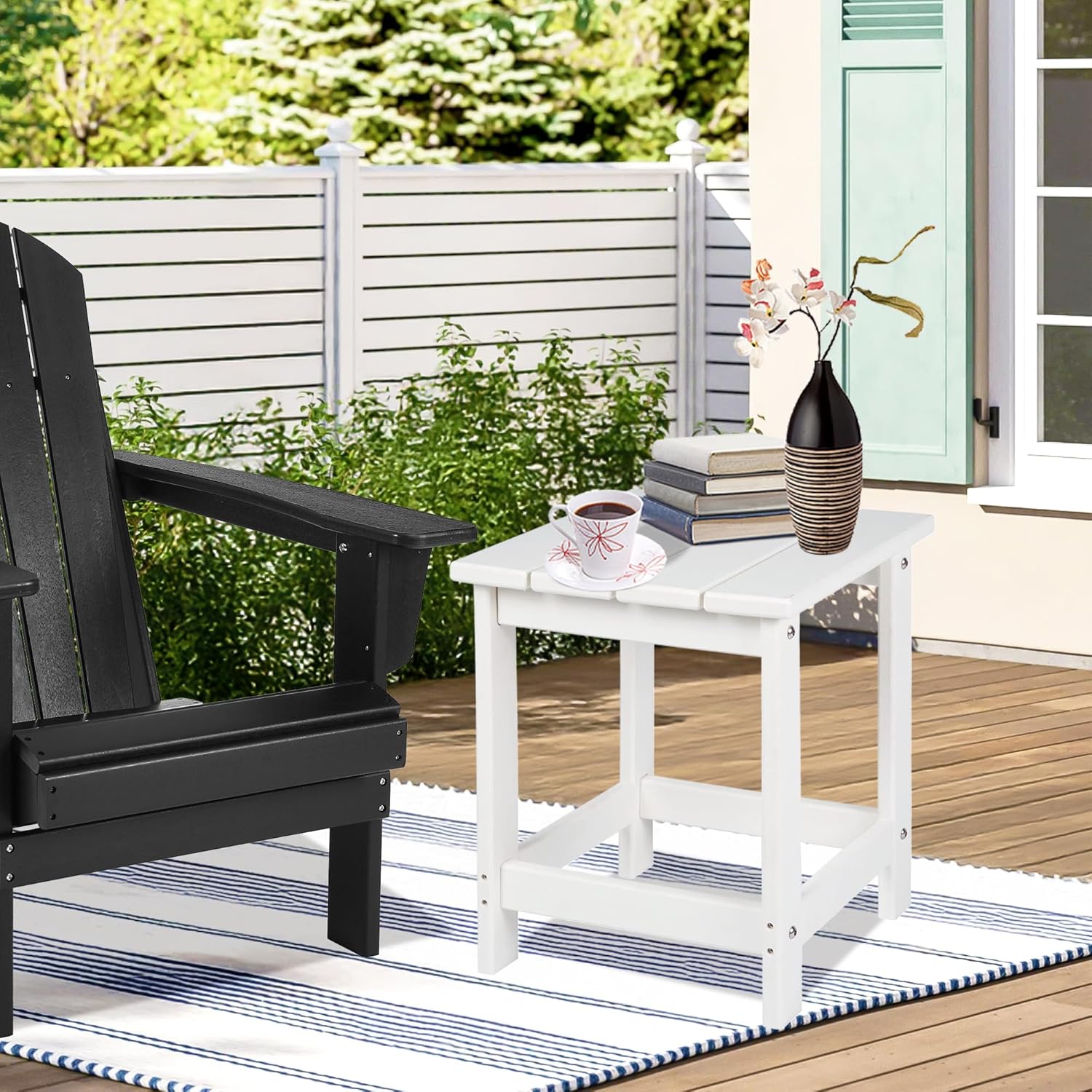 LZRS Adirondack Outdoor Side Table – Durable Weather-Resistant HDPE Patio End Table for Porch, Deck, Pool, Garden,Sturdy and Easy Assembly, White