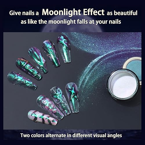 Miniatura 2 de Allstarry Polvo para uñas cromado de unicornio, polvo de uñas de perla blanca iridiscente Aurora Sirena, pigmento de brillo de hadas para arte en