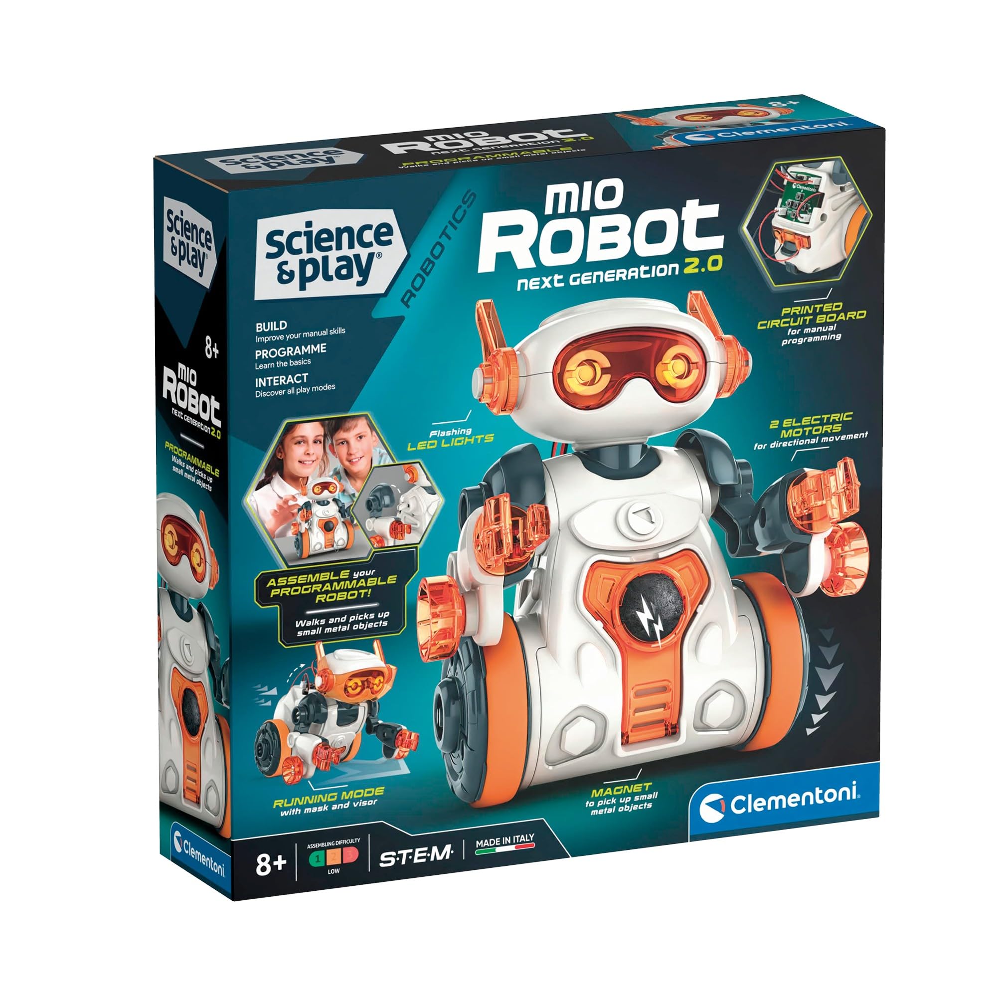 Clementoni - Mio The Robot Next Generation 2.0 - Múltiples modos de juego y aplicación gratuita - Electrónica de juego y ciencia - Luces de sonidos y movimientos - Inglés - 75143