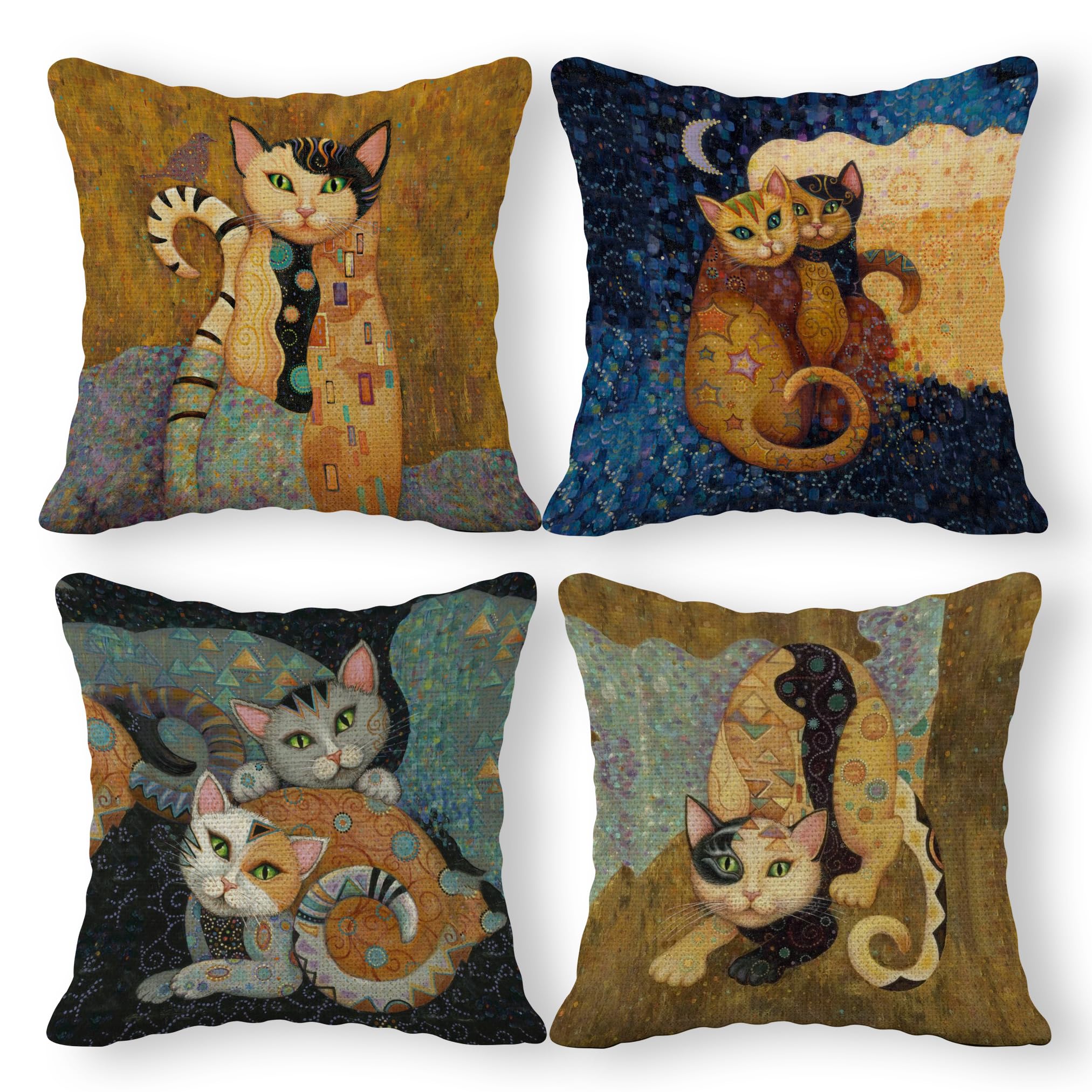 Housses de coussin motif chat en lin pour chambre d'enfant