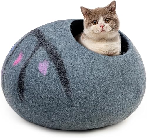 Miniatura 6 de Woolygon Cama Cueva de Fieltro Premium para Gatos – Camas de Lana para Gatitos Cuevas Artesanales para Gatitos para Gatos de Interior - Hecha de