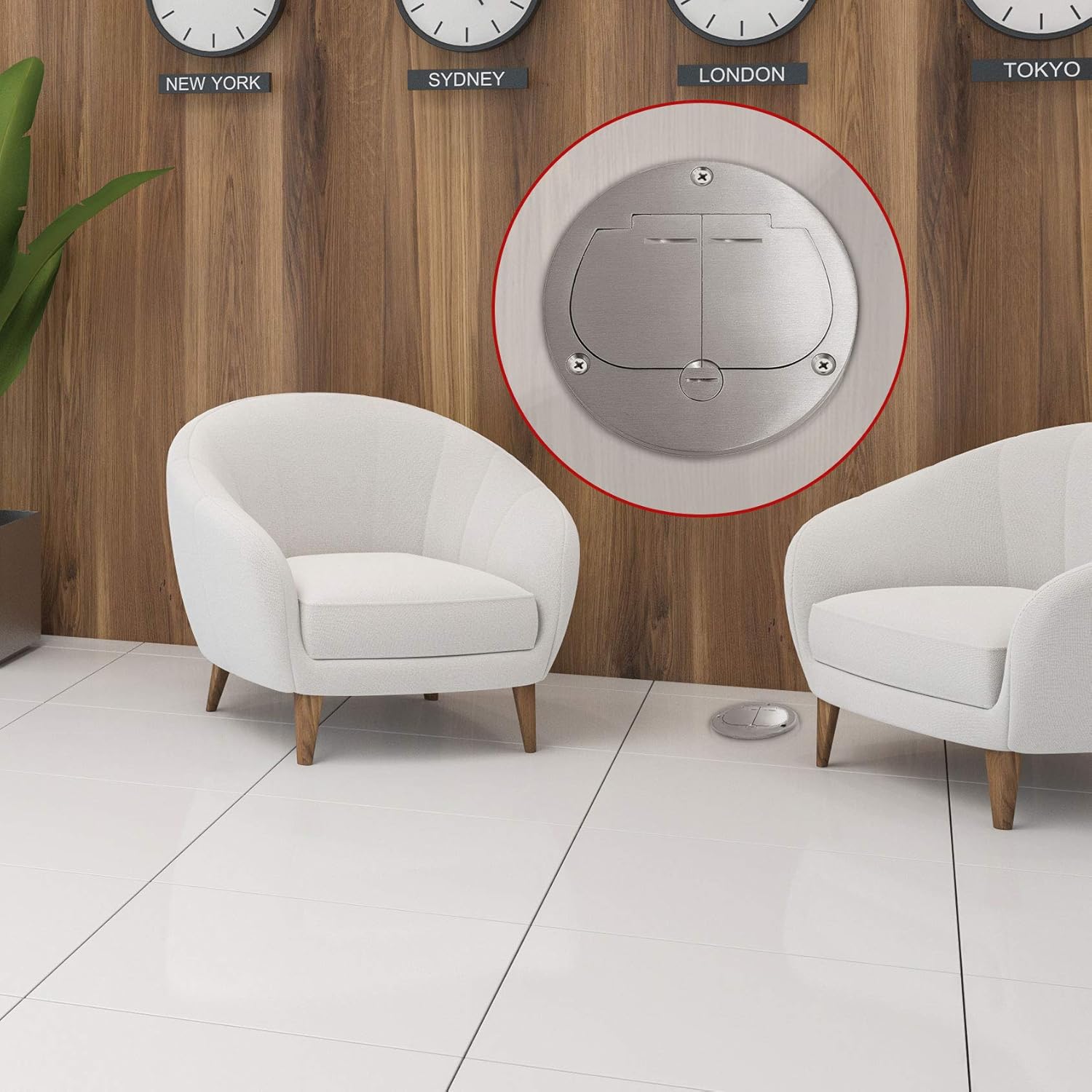 Nеw Prоduсt Enerlites 975503-S 4'' Nickel Plated Brass Hinged Floor Box Cover, 20A Duplex Tamper-Weather Resistant Receptacle