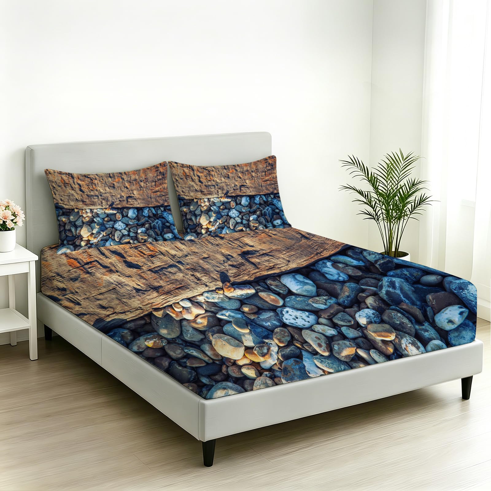 Sábana Bajera Ajustable 150 x 200 Guijarro Tema Naturaleza