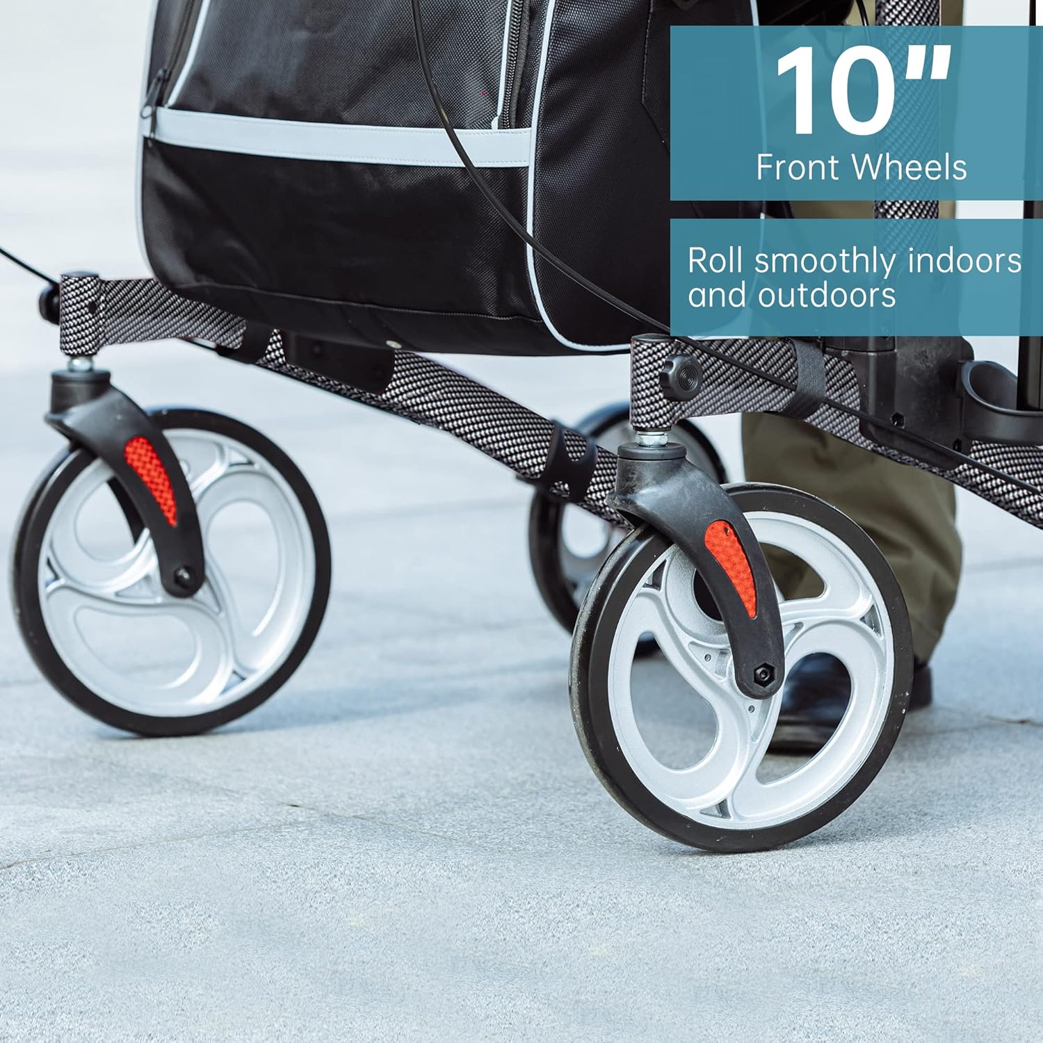 Amаzіng 🔥 ELENKER Upright Walker, Stand Up Folding Rollator Walker with 10” Front Wheels Backrest Seat and Padded Armrestsf (Carbon Fiber Black)