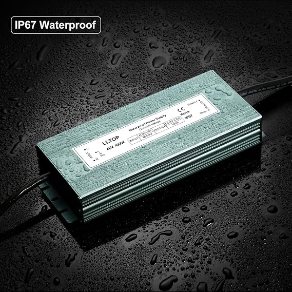 LLTOP 48V DC Power Supply Waterproof IP67 Transformer 400W 8.33A | AC100-130V Input, Aluminum Case, Constant Voltage Converter, Outdoor Transformer for LED Lights, For Pump Humidifier