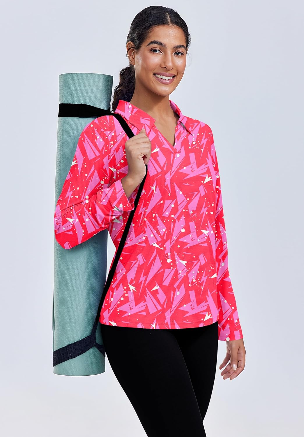 PINSPARK Long Sleeve Shirts for Women UPF 50+ Sun Shirt Workout Tops Quick Dry V Neck Athletic Running Hiking Golf Polo S-3XL - Image 4