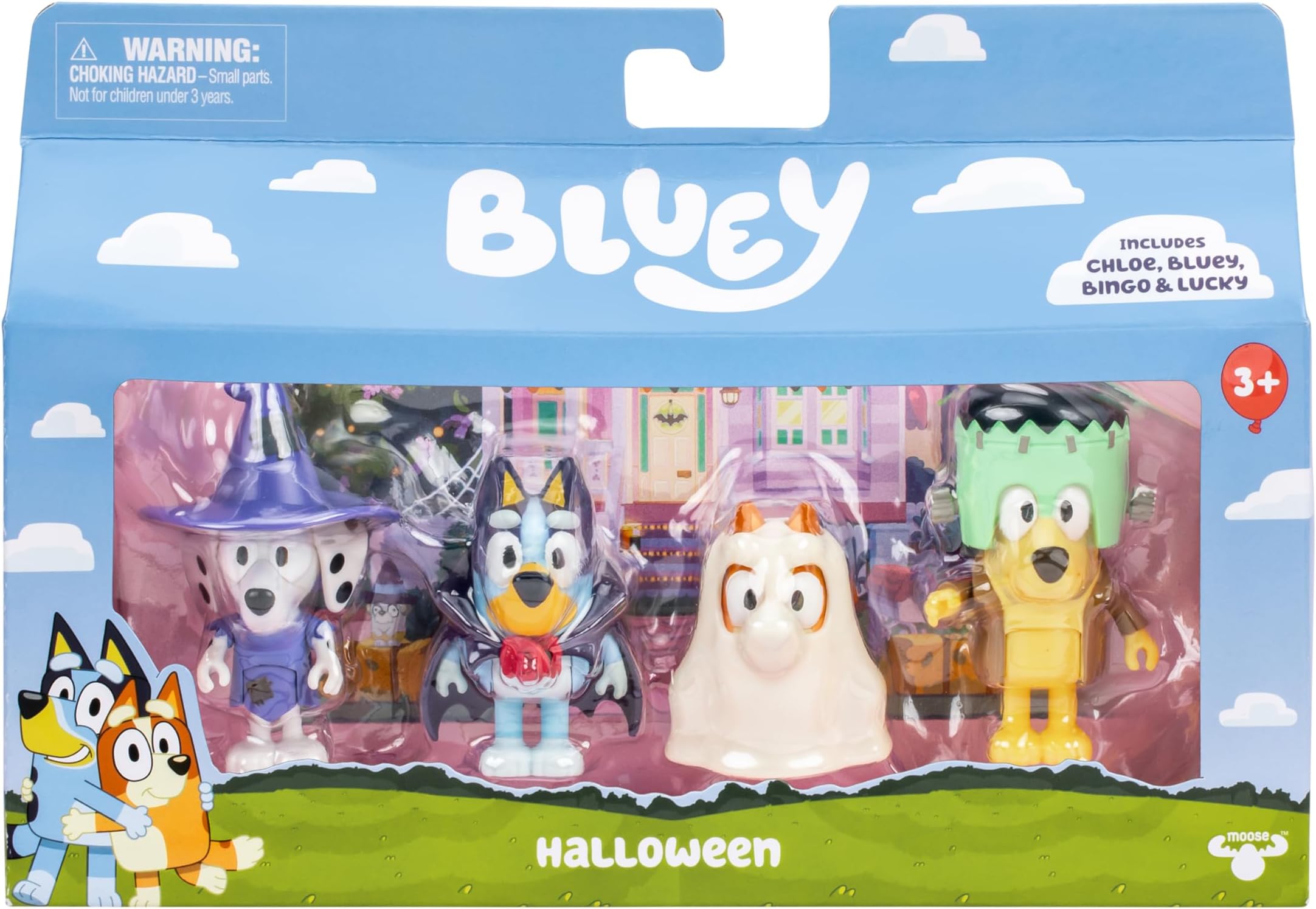 Bluey Halloween Figure 4-Pack - 2.5" Poseable Figures of Bluey, Bingo, Chloe & Lucky in Costumes With Accessories - Kids Can Recreate Favorite Moments From TV Show