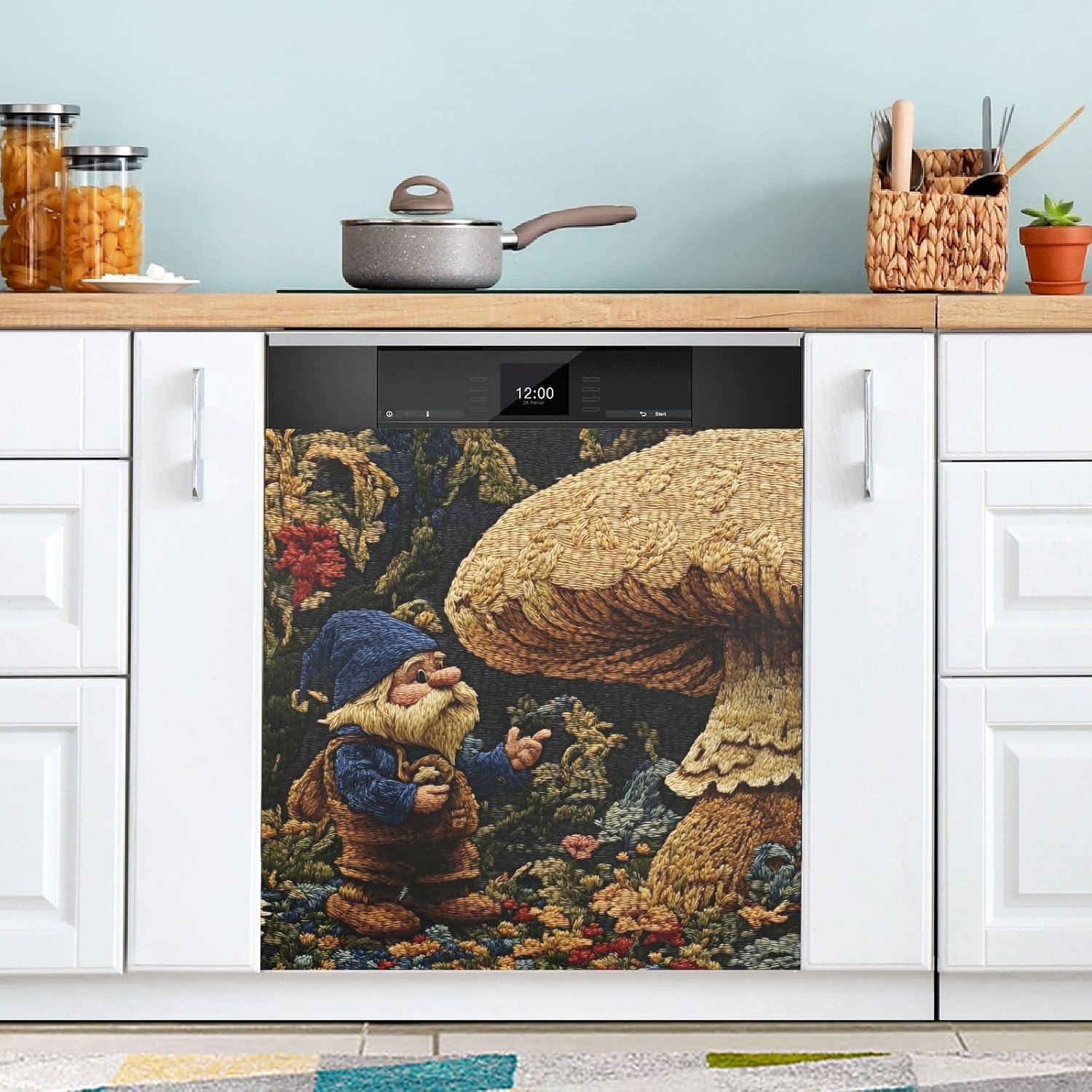 Dishwasher Magnet Cover Mushroom Gnome Print 23×26 in Decorative Magnetic Sticker for Fridge Washing Machine 1 Pack