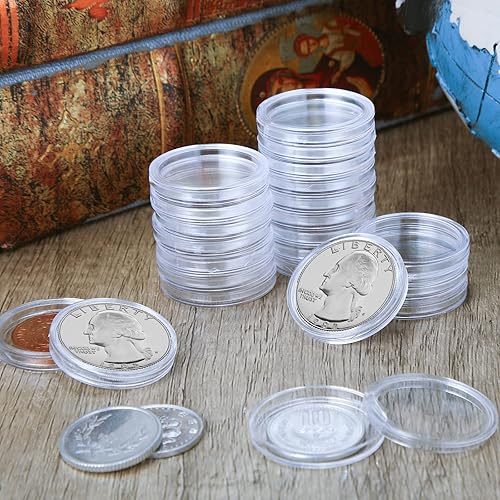 Miniatura 6 de 500 unidades de 0.984 in titular de monedas cápsulas transparente redondo plástico contenedor contenedor para monedas suministros de colección de