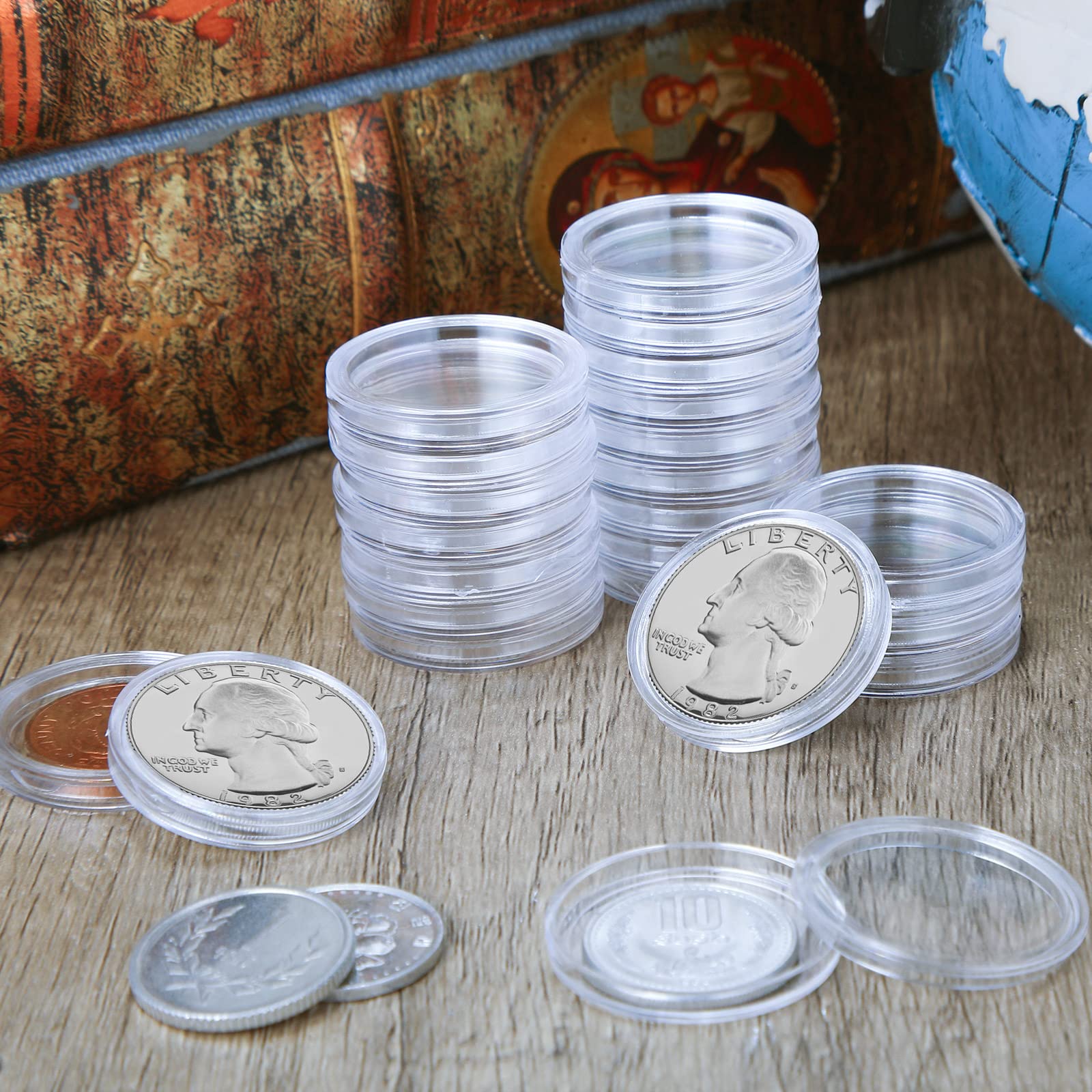 Hicarer 500 unidades de 25 mm para monedas de plástico transparente redondo para suministros de colección de monedas
