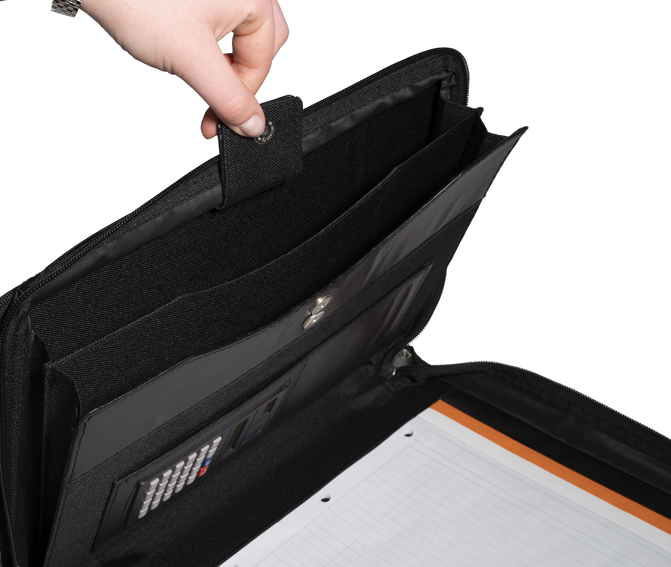 Exacompta 55634E Teczka konferencyjna Exafolder z zamkiem błyskawicznym i uchwytem, czarny organizer z wymiennym blokiem, wymiary 36cm x 27cm, 1 sztuka kolor czarny