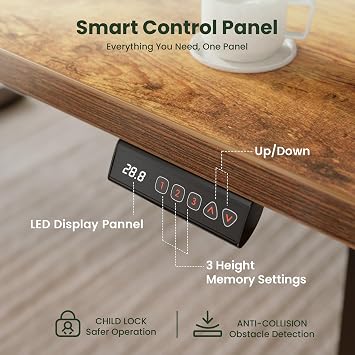CubiCubi 48x30 Large Electric Standing Desk, 30 Deep Desktop, Rustic Brown