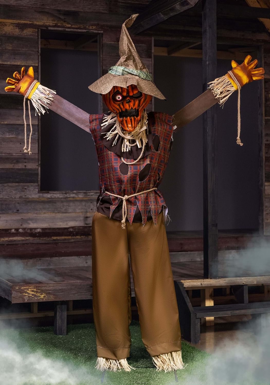 Fun Costumes Animatronic 5ft Talking Pumpkin Scarecrow Outdoor & Indoor Decoration, Scary Creepy Spooky Yard Lawn Display