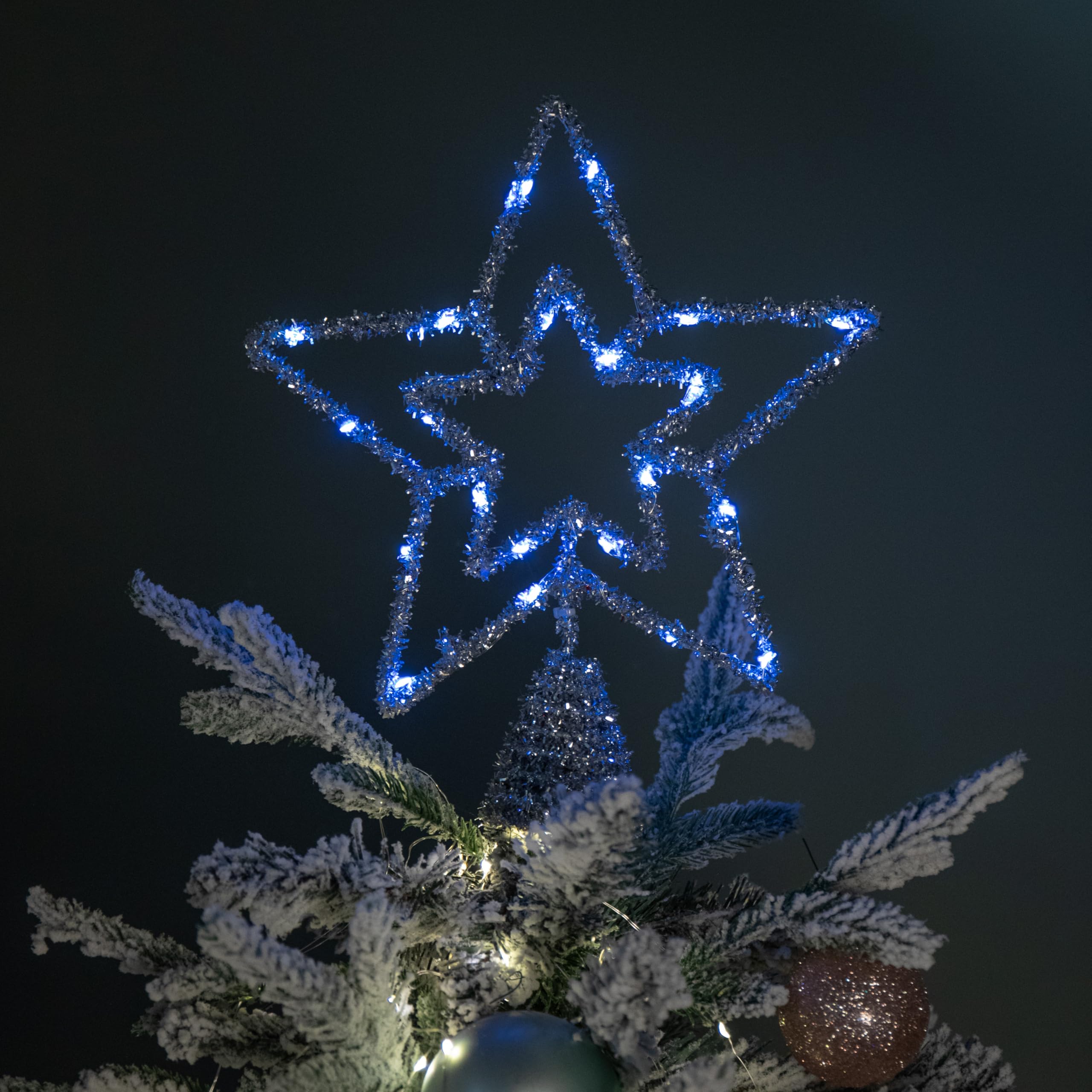 Silver/Blue 28Cm Battery Powered Christmas Star Tree Topper With Multi-Action Leds