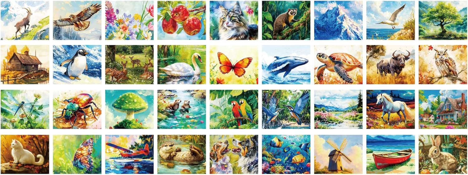 36Pcs Dementia Activities for Seniors,Reusable Water Coloring Set for Dementia Memories Activities, Adults Seniors Toys Games with Painting Brush Drawing Gifts (Animals)