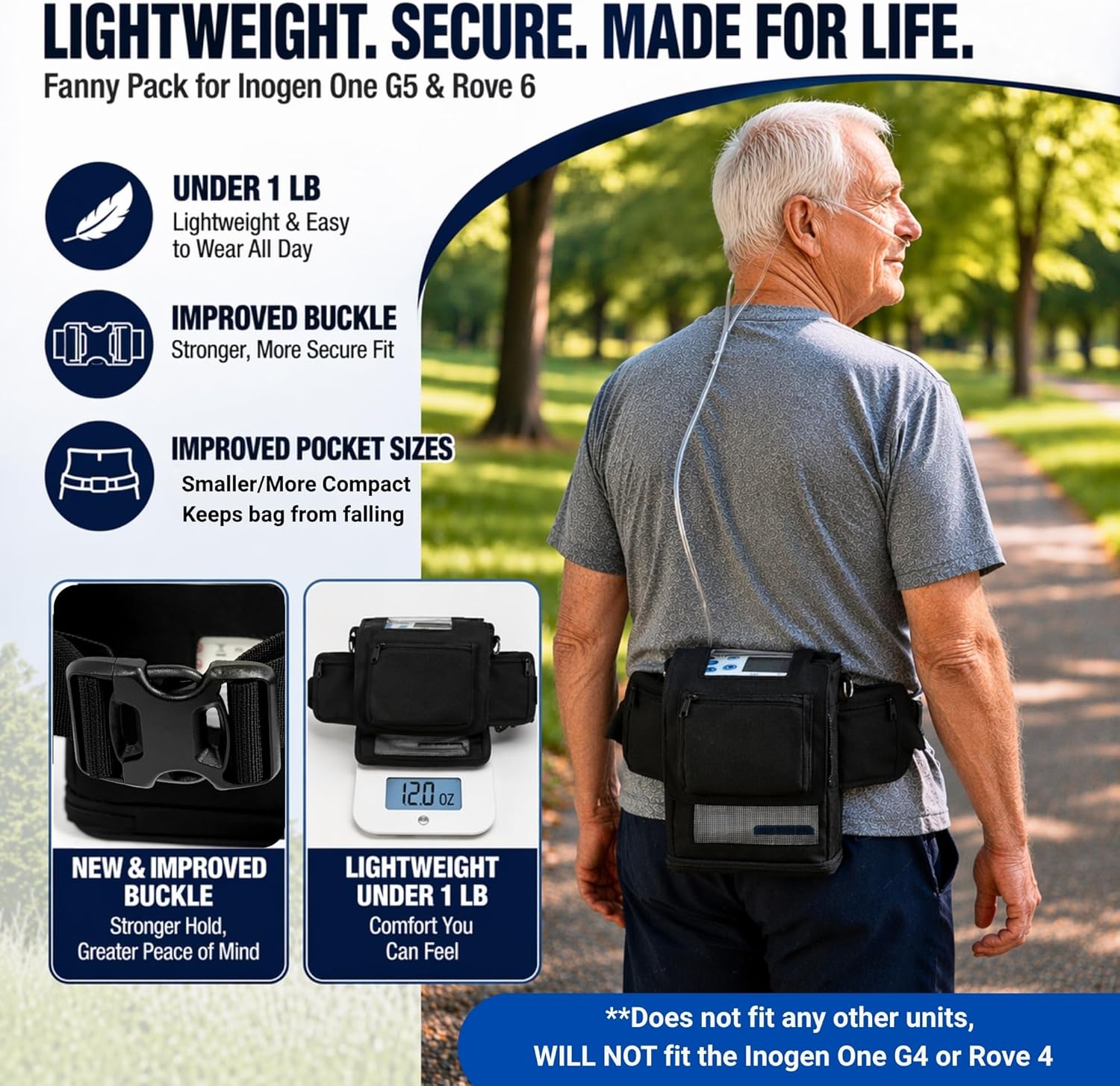 o2totes Fanny Pack Fit For Inogen One G5 (I0-500) Inogen Rove 6 (IS-401) & OxyGo Next (1400-3000) Only