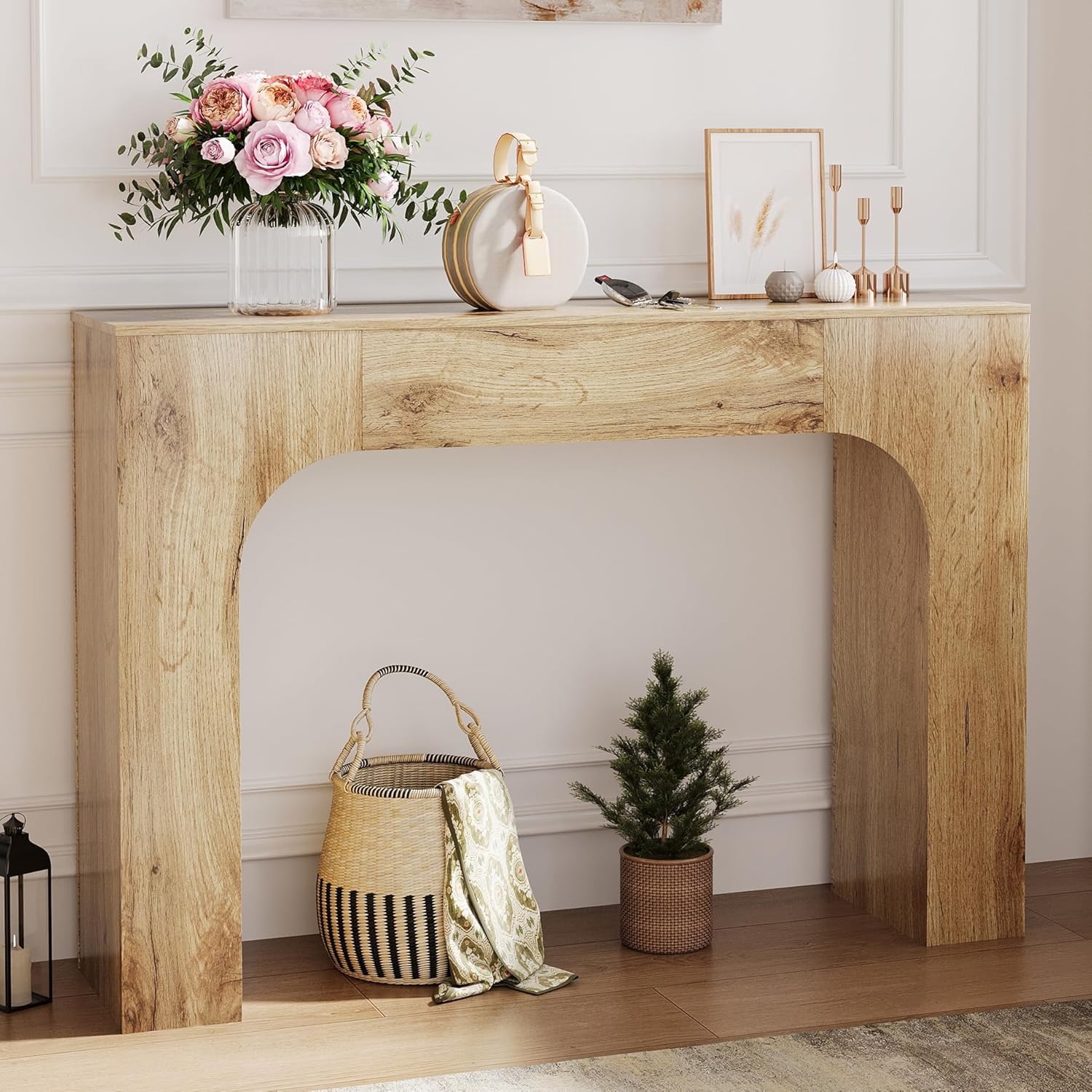 GarveeHome 47 in Farmhouse Console Table, Narrow Wood Entryway Table Behind Couch, Slim Rustic Hallway Furniture for Living Rooms, Foyers & Apartments, Oak