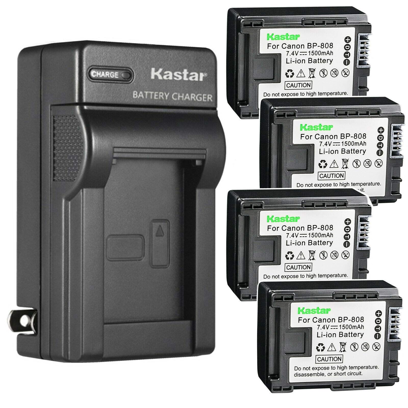 Kastar 4-Pack BP-808 BP808 Battery and AC Wall Charger Compatible with Canon FS10, FS11, FS20, FS21, FS22, FS31, FS40, FS100, FS200, FS300, FS400, HF G10, HF G20, VIXIA HF M30, VIXIA HF M31 Cameras