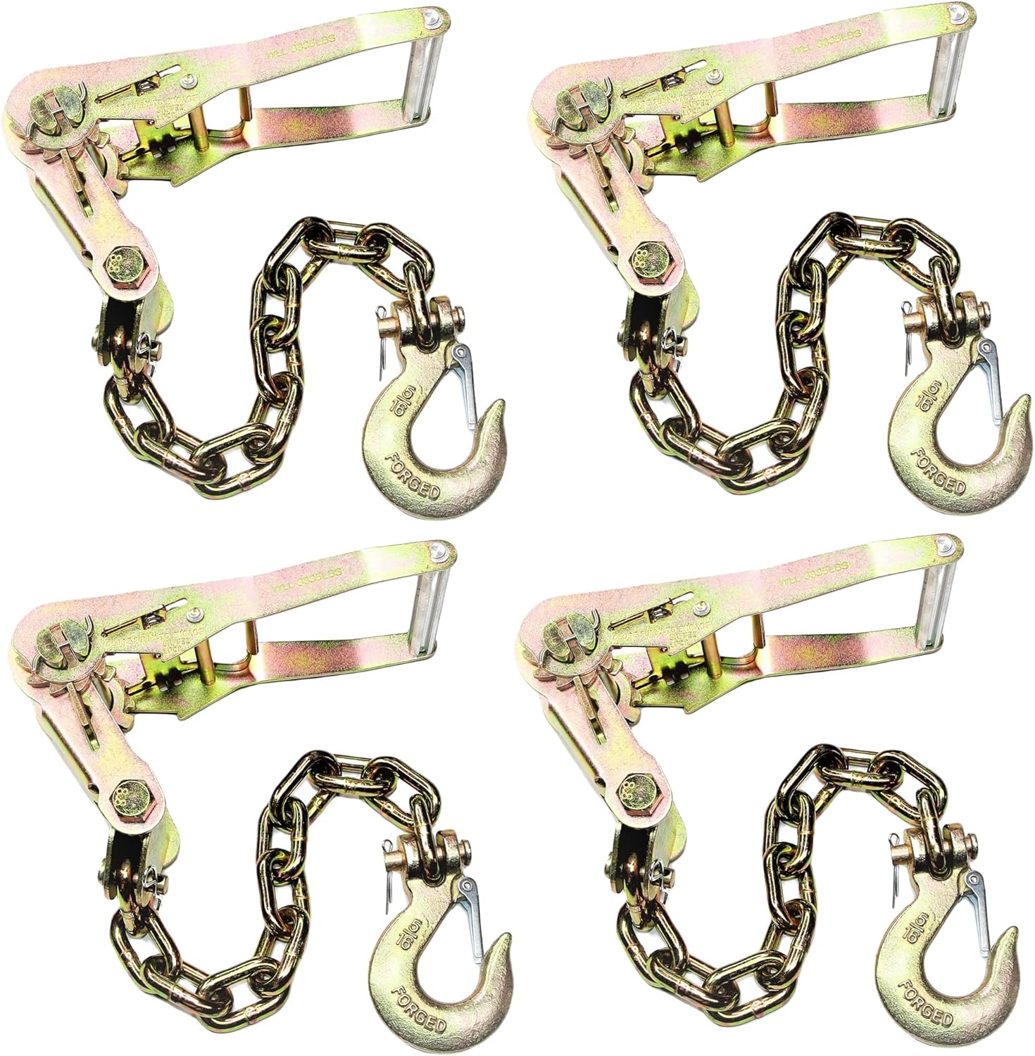 WorldPac (Pack of 4) Auto Hauler with 5/16" Chain Ratchet and 5/16" Slip Hook Tie Down - Grade 70