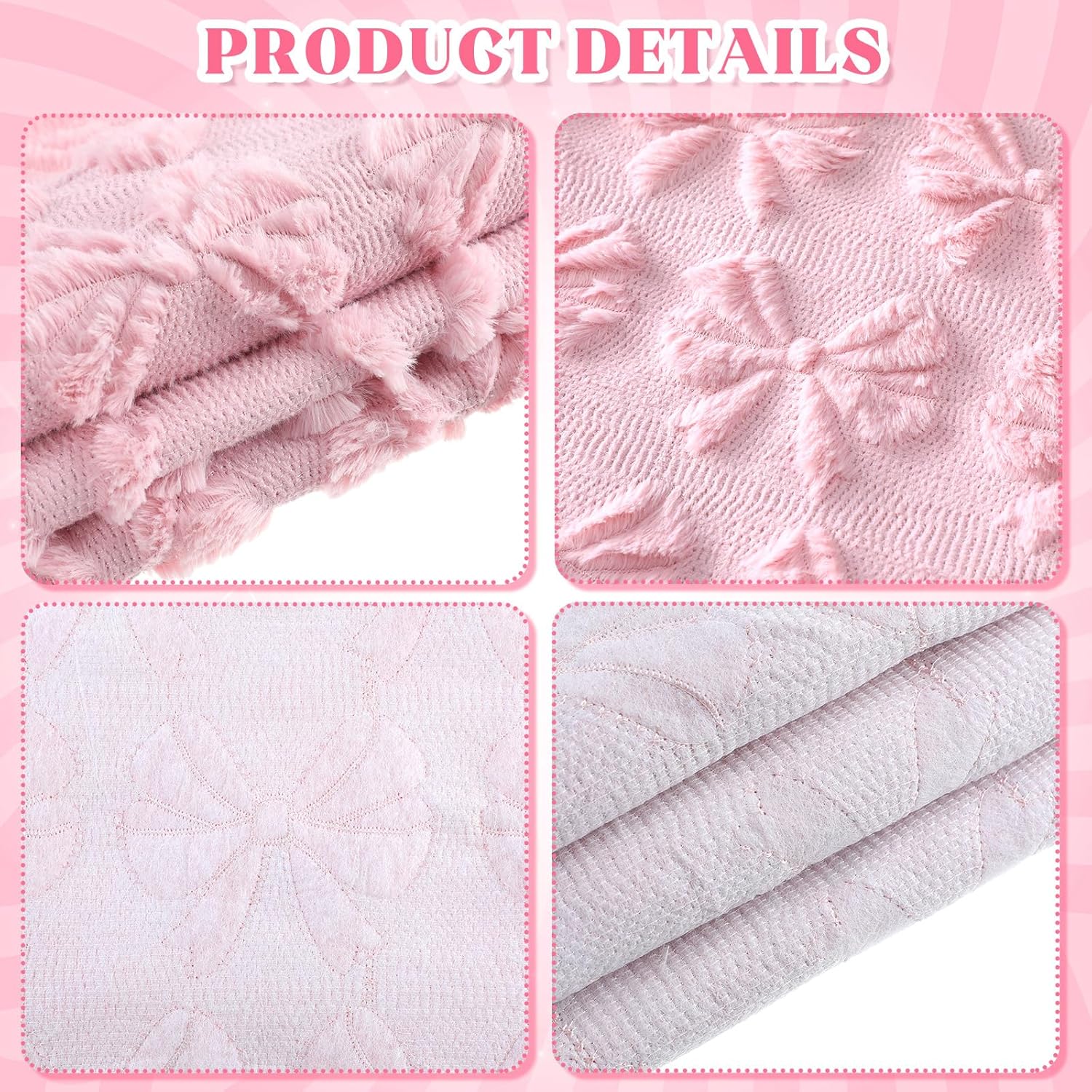 VitalCozy 2 Pcs Pink Bow Dining Chair Covers Coquette Bow Room Decor Cute Faux Fur Soft Coquette Bowknot Chair Covers for Dorm Girls Room Home Bedroom