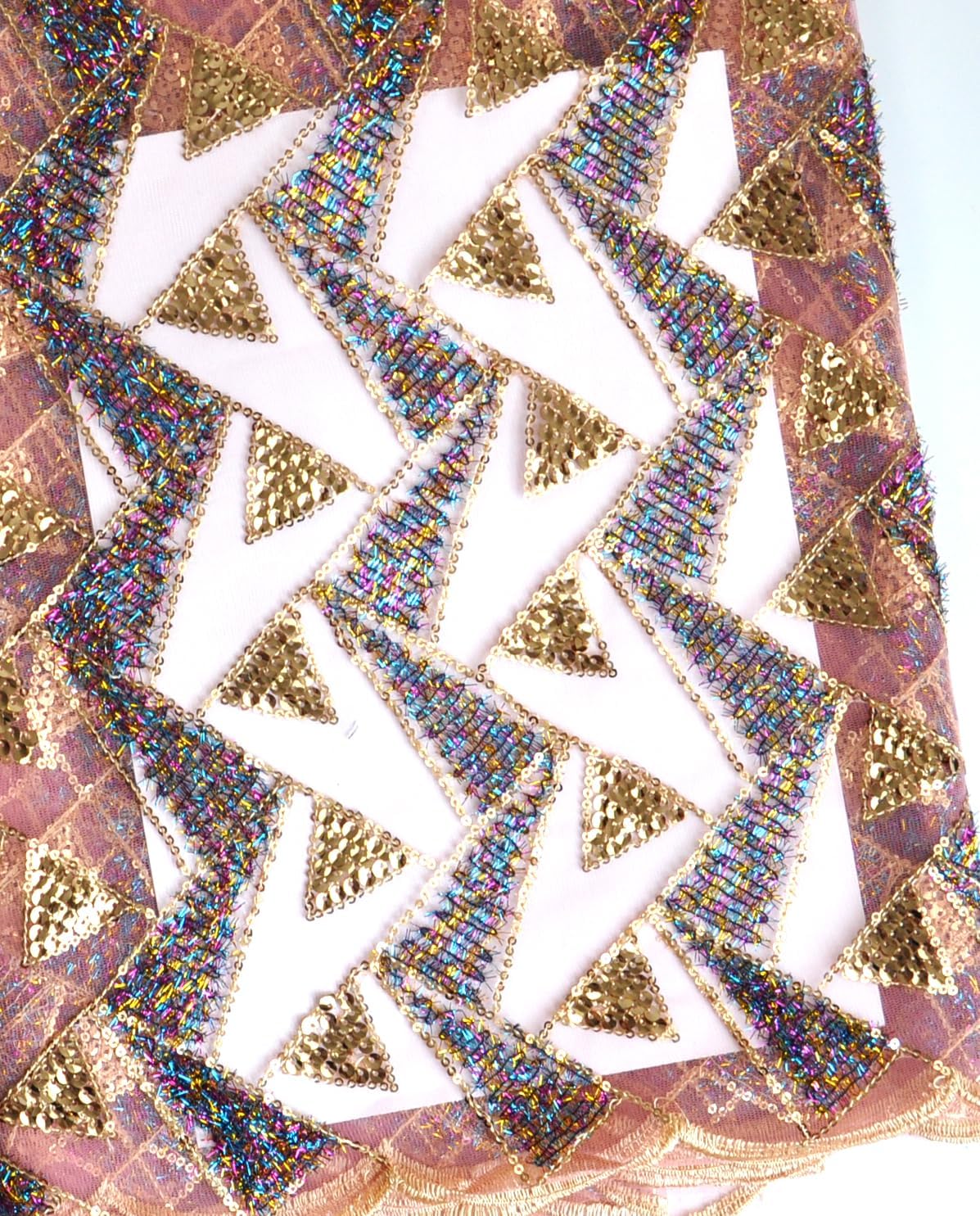 SanVera17 African Fabric Sequins Rope Embroidered Net Fabrics Geometric Pattern Base Fabric Color (Pink) for Party Dress 5 Yards