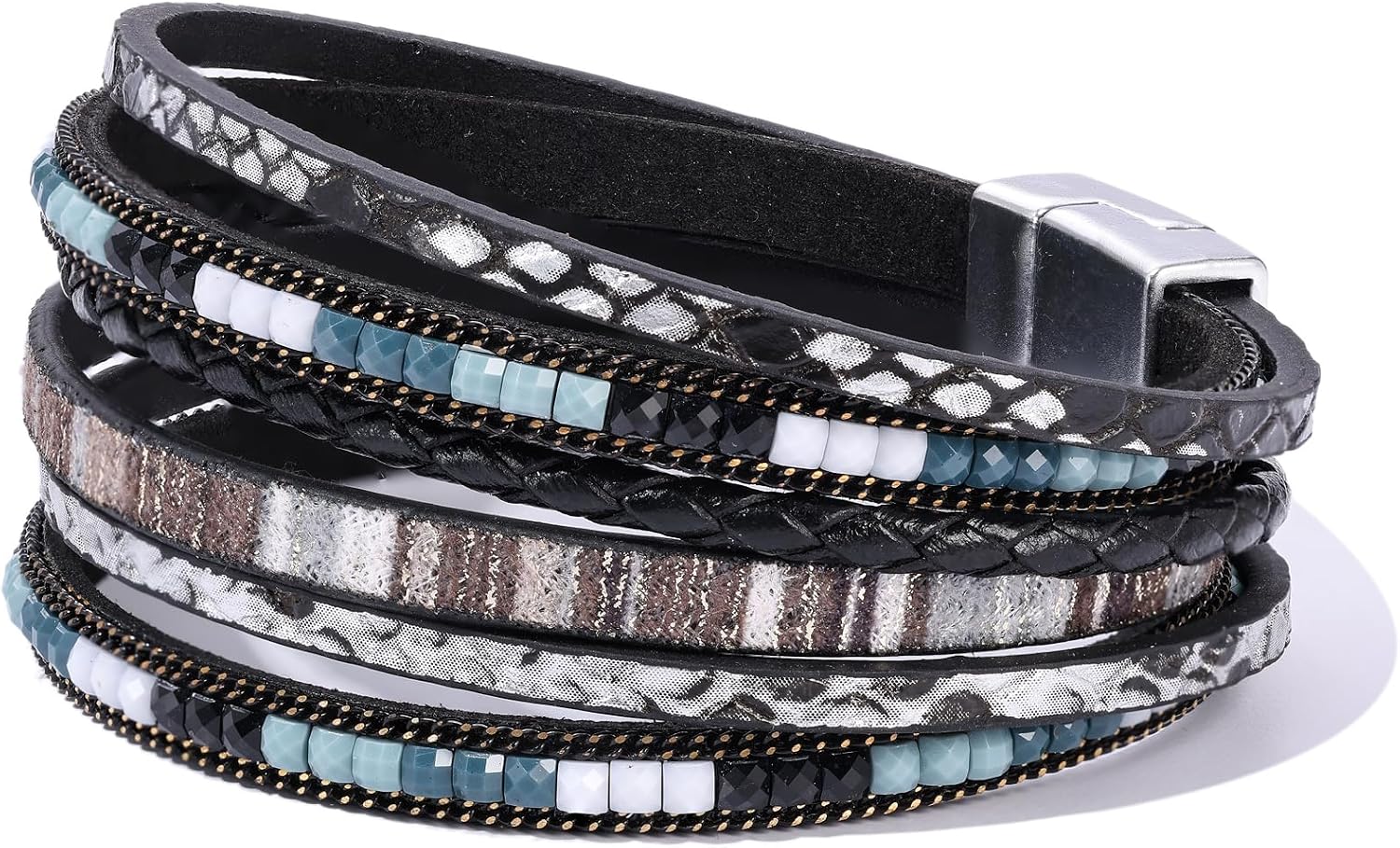 Boho Leather Wrap Bracelets Beaded Stackable Cuff Bracelet Country Concert Outfits Cowboy Cowgirl Western Jewelry Gifts for Women