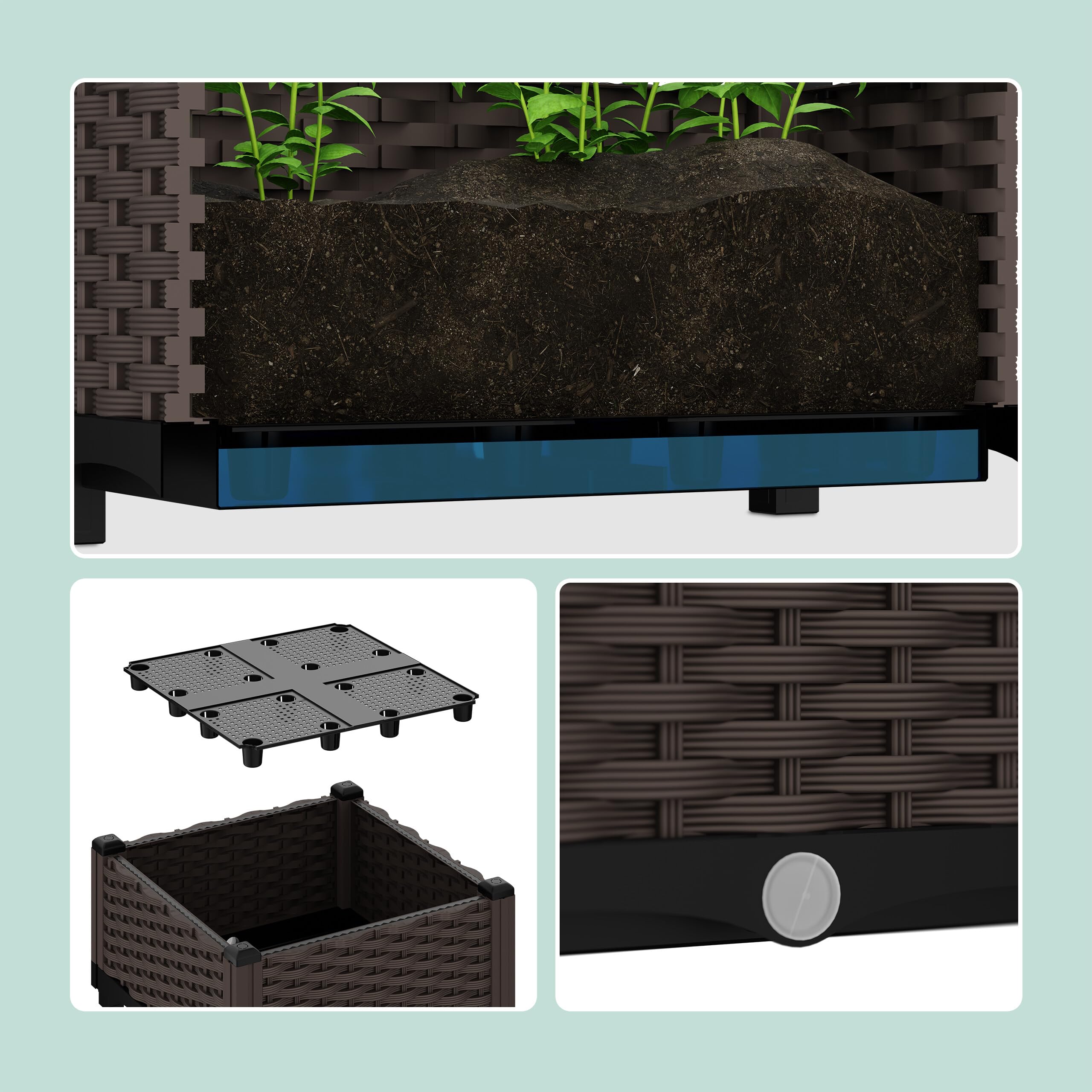 Relaxdays Jardinière, Aspect rotin, H x L x P : 38 x 80 x 40 cm, pour Le Balcon, Le Jardin ou la terrasse, Marron