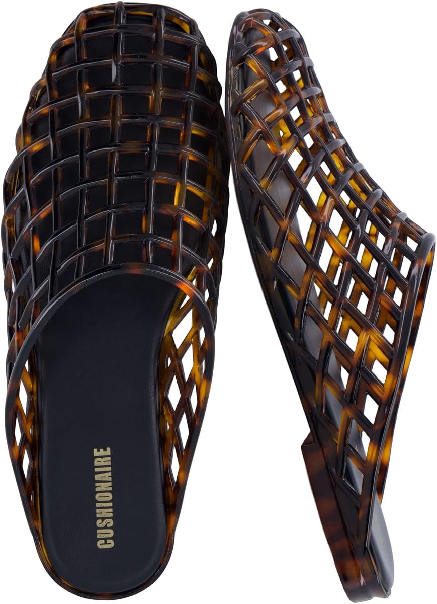 Lab Jelly Flats for Women, Closed Toe Slip On Lightweight Womens Mules with Woven Design and Cushioned Comfort