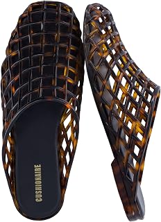 CUSHIONAIRE Lab Jelly Flats for Women, Closed Toe Slip On Lightweight Womens Mules with Woven Design and Cushioned Comfort