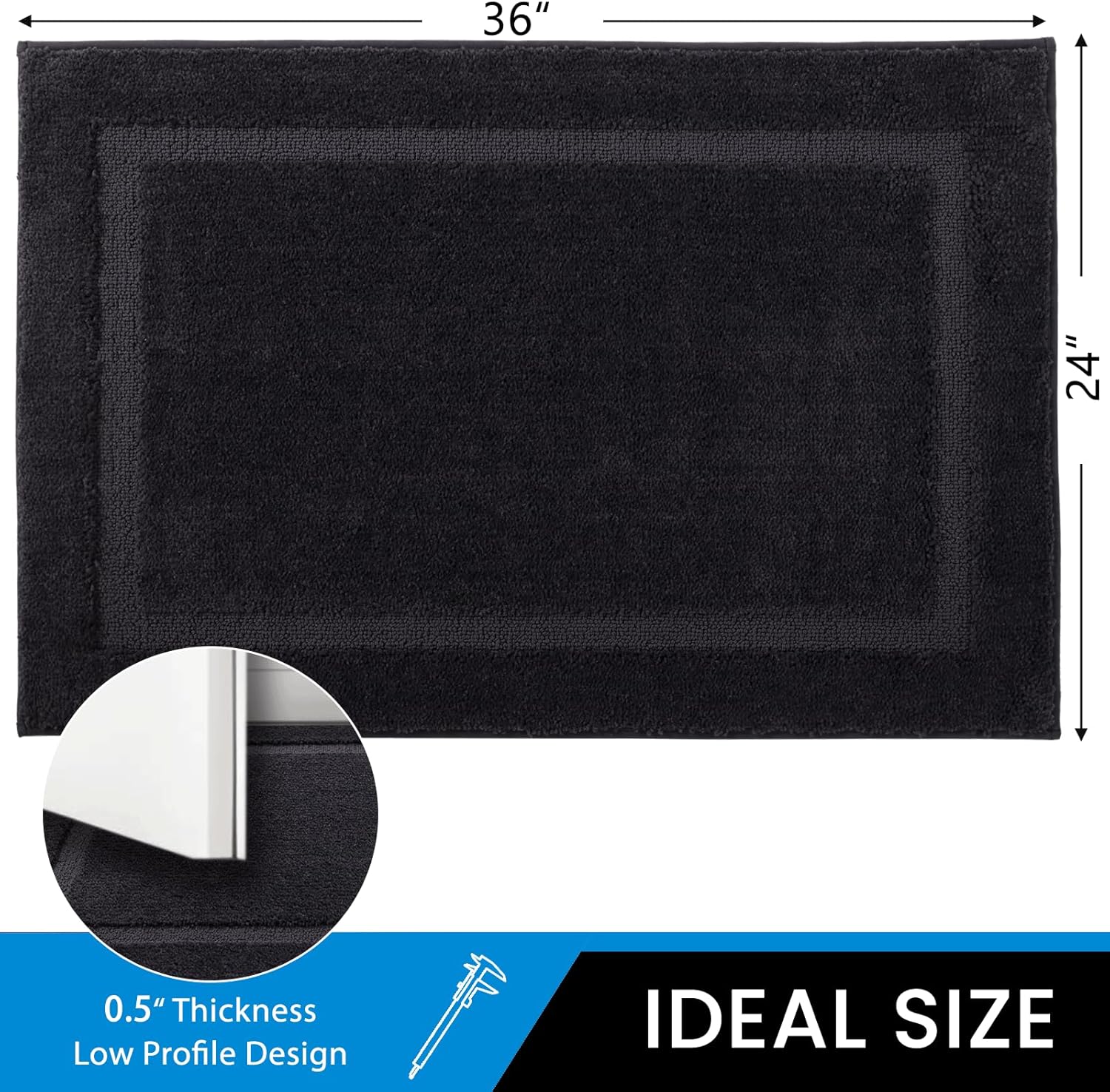 Oiilores Door Mat Indoor Entrance, Dirt Trapper Entryway Rug with Non-Slip Rubber Backing, Washable Inside Front Entry Rugs, Super Absorbent Doormat for Home, Dog Mat for Muddy Paw, (24" x 36", Black)