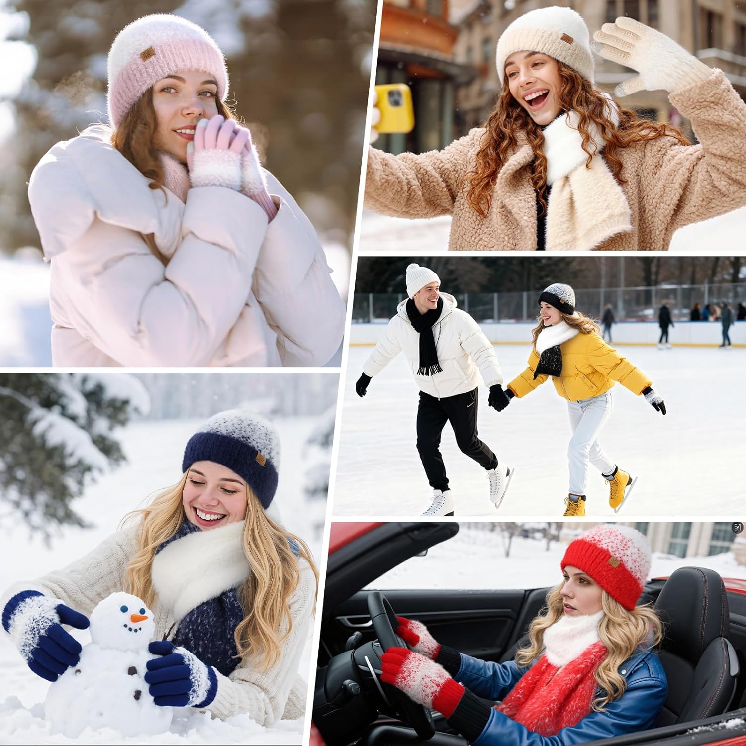 Winter Beanie Hat Scarf Gloves Set for Women, Warm Soft Knit Skull Cap Long Scarf Touchscreen Gloves 3 in 1 Set for Women/Men - Image 6