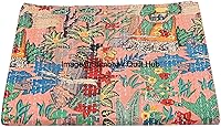 Vista 2 de Frida Kahlo - Manta acolchada de algodón estampada hecha a mano india, colcha Kantha Work bohemia para decoración de cama, manta