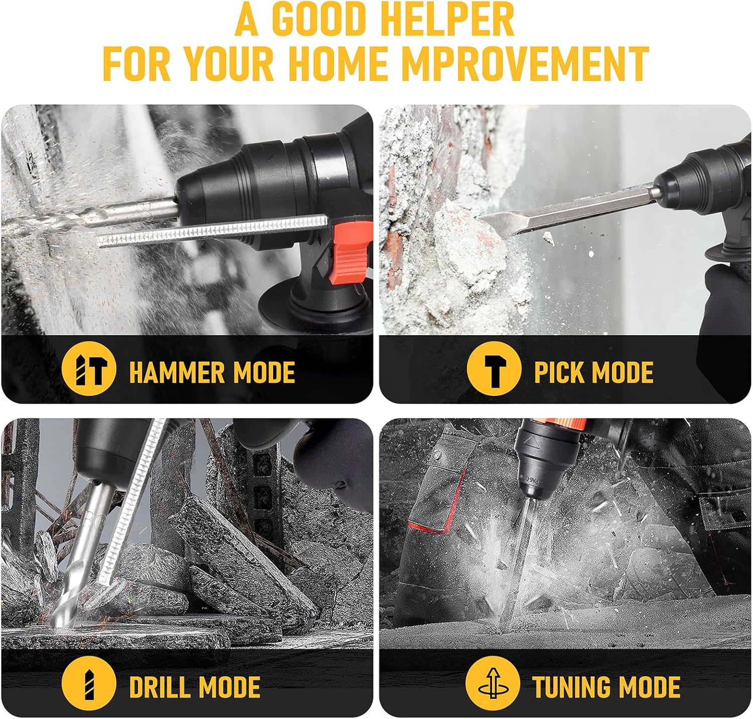 7/8" Rotary Hammer Drill Compatible with Dewalt 20V MAX Battery, Brushless SDS 2.6 Joules Rotary Hammer Drill, 4 Modes with 360°Auxiliary Handle and 5 Drill Bits Kitbox (Tool Only)