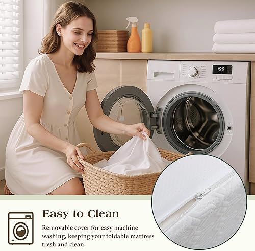Miniatura 8 de Colchón Queen de espuma viscoelástica de tres pliegues de 6 pulgadas, cama plegable portátil con funda extraíble lavable, colchón de piso para