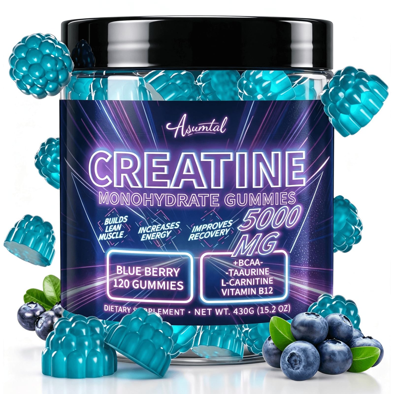 Asumtal Suplemento de Creatina Monohidratada em Gomas 5000 mg, 120 gomas