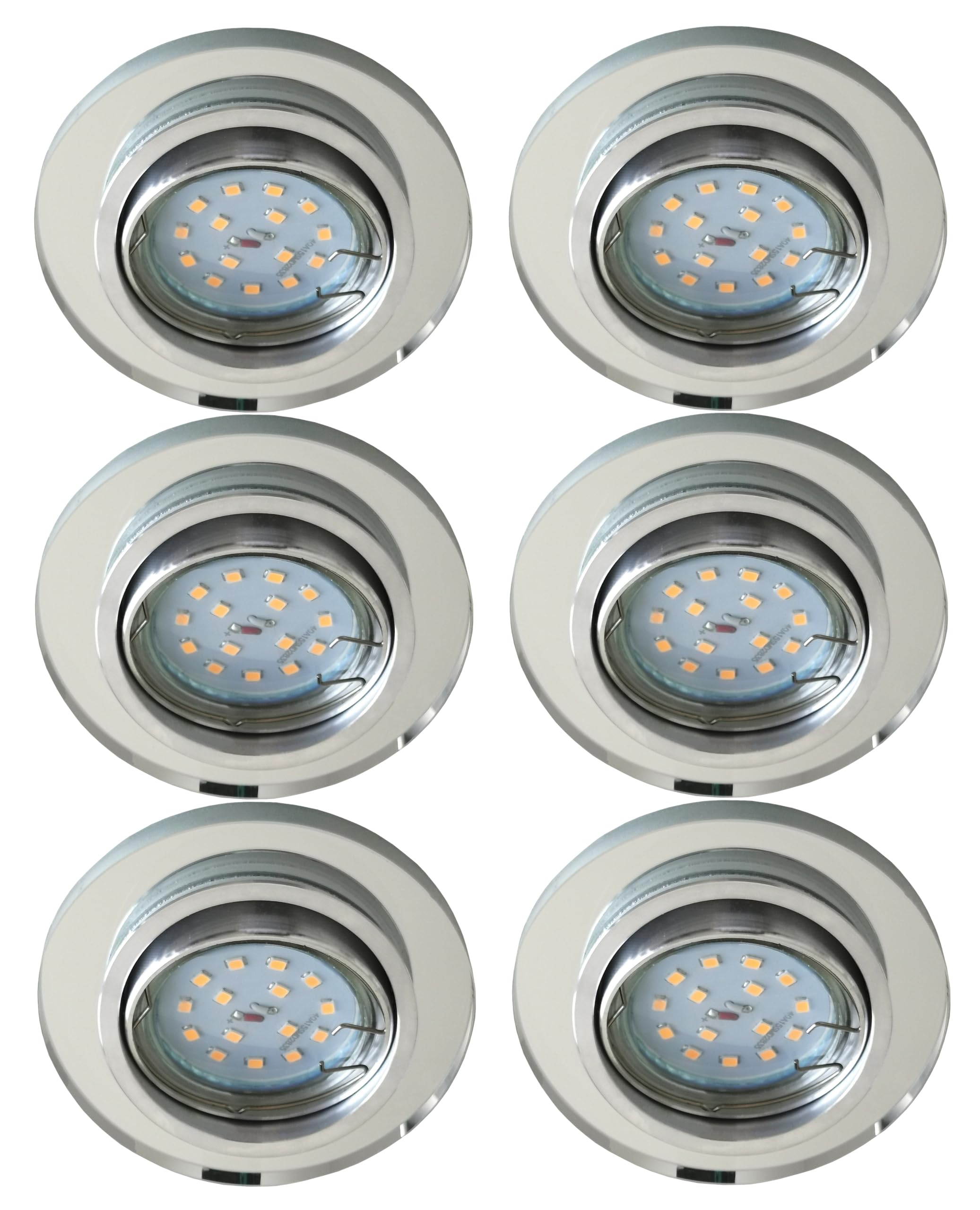 Trango 6er Set 6729R-06MOSD *CRYSTAL* LED Deckenstrahler aus Echtglas Angeschliffen inkl. 6x 5 Watt 3-Stufen dimmbar Ultra Flach LED Modul, 3000K warmweiß, Einbauleuchte, Einbauspot, Deckenleuchte