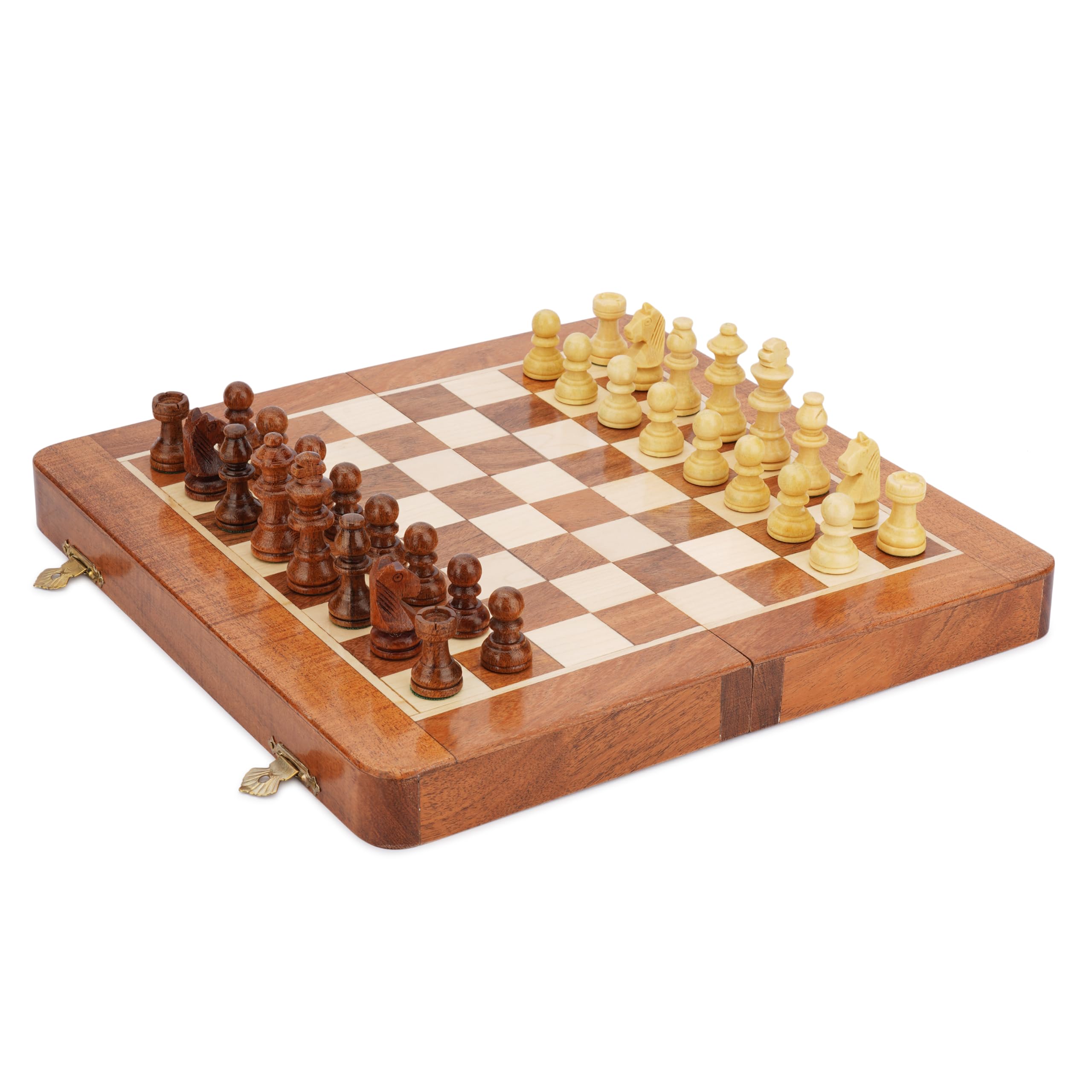 Ajuny Set di Scacchi da Viaggio Magnetici Decorativi - Legno di Acacia Realizzato a mano, Gioco da Tavolo Pieghevole con Eleganti età di Conservazione per Adulti e Bambini 12x12 pollici
