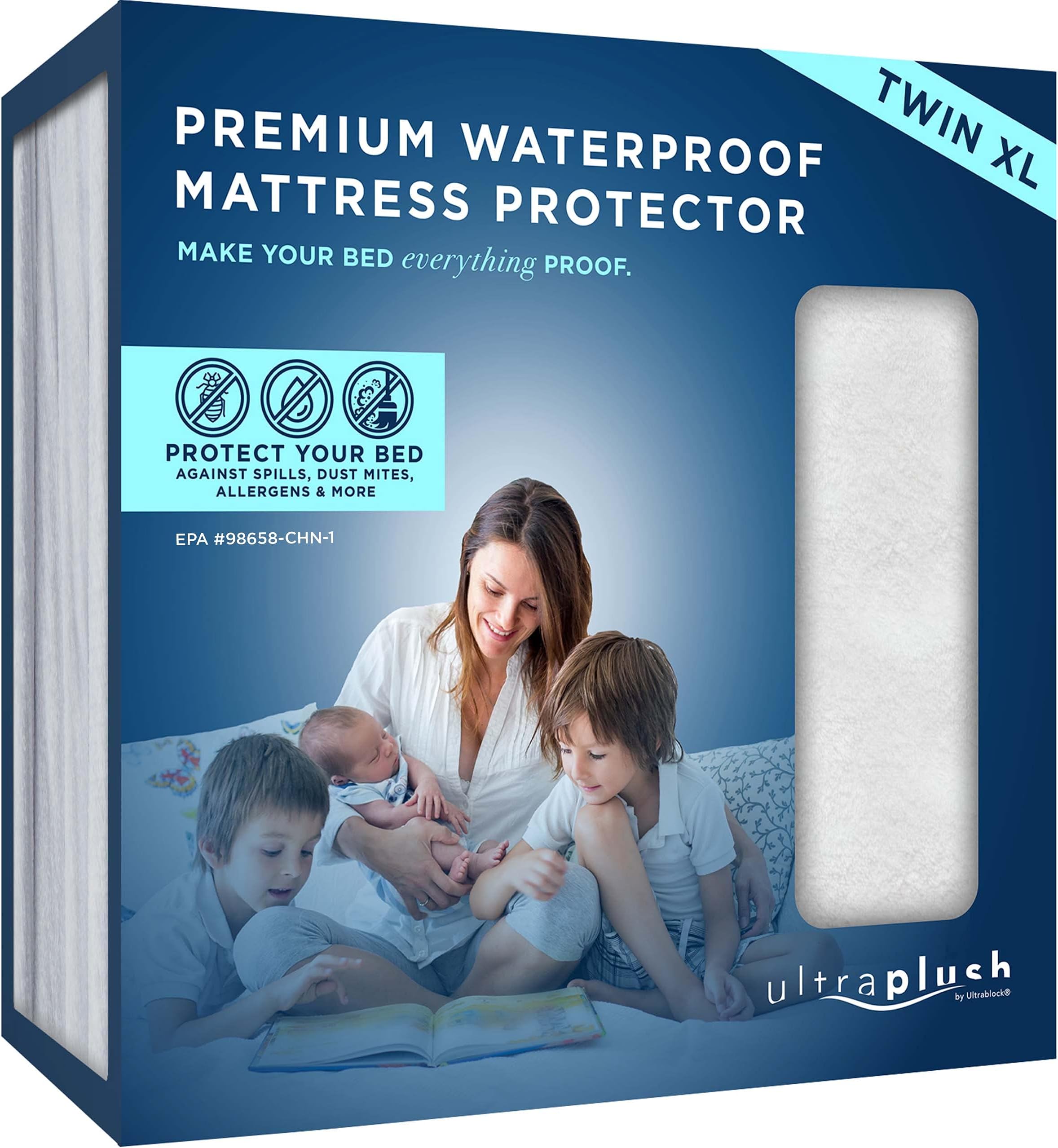 UltraBlock Waterproof Mattress Cover, Twin XL, White, Breathable, Noiseless, Deep Pockets, Safe Sleeping, Top Tier Tech, Custom Support