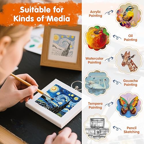 Miniatura 5 de FIXSMITH Mini lienzo estirado para pintar, paquete de 24 lienzos cuadrados pequeños de perfil de 4 x 4 pulgadas, 25 pulgadas, lienzo en blanco 100%