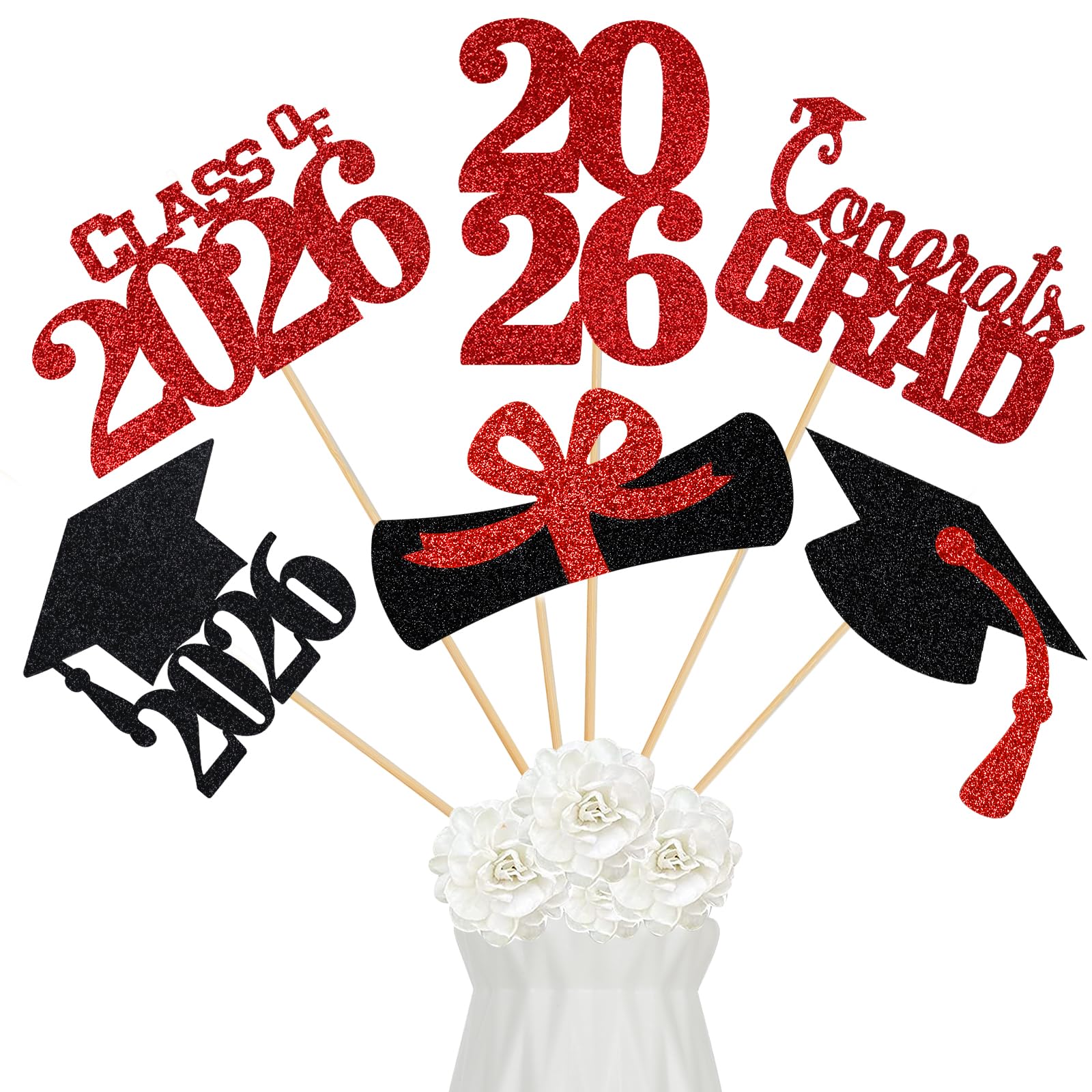 24Pcs 2026 Graduation Centerpieces Sticks Red, Class of 2026 Graduation Party Centerpieces Sticks for Tables 2026 Red 2026 Graduation Table