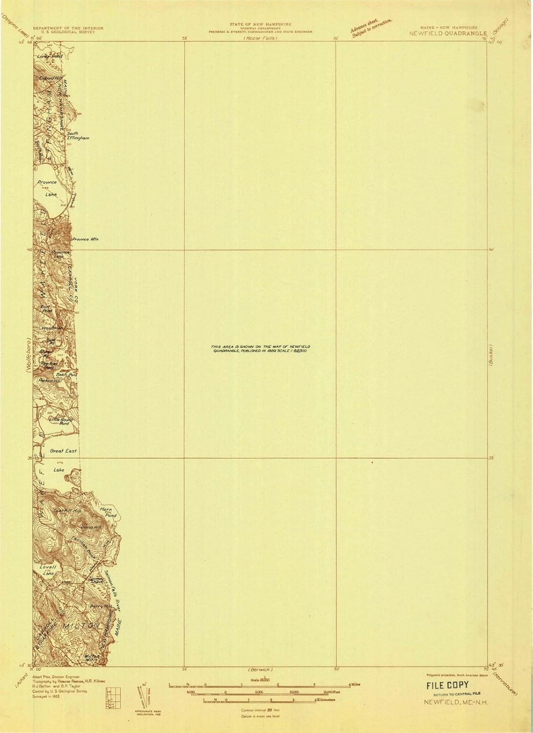 Maine Maps 1933 Newfield, ME USGS Historical