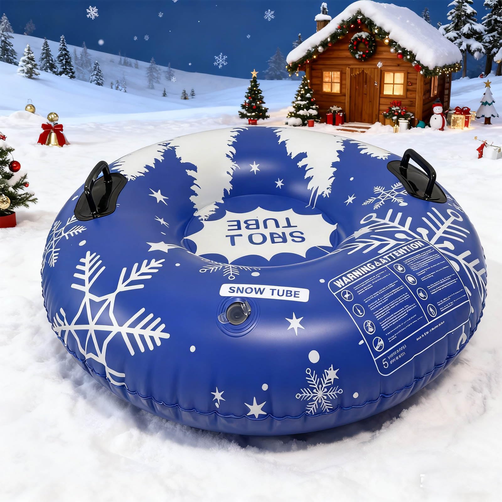 Aufblasbarer Schneeschlauchschlitten mit Griffen, PVC Schlittenschlauch, verdickter Skischlauch, zusammenklappbarer Schneeschlitten, Skizubehör, zusammenklappbar