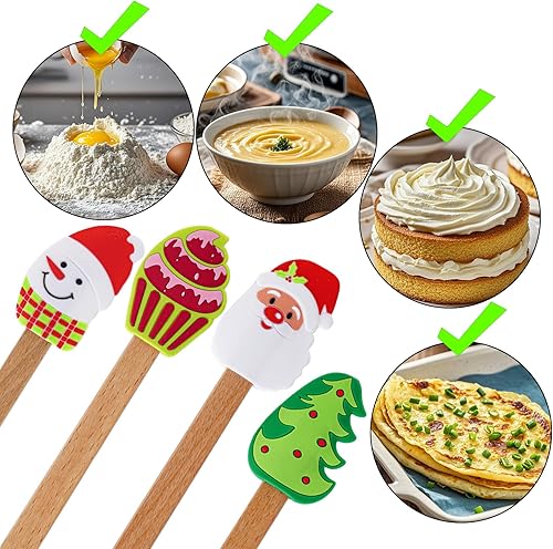 Miniatura 3 de 4 espátulas de silicona de Navidad con mango de madera, espátula de pastel de Navidad, muñeco de nieve, árbol de Navidad, patrón de Papá Noel,