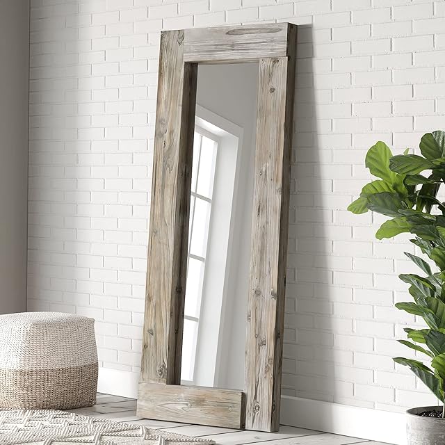 Barnyard Designs 61cm x 147cm Decorative Wall or Floor Mirror, Rustic Distressed Unfinished Wood Frame, Vertical and Horizontal Hanging Farmhouse Mirror Decor, Natural