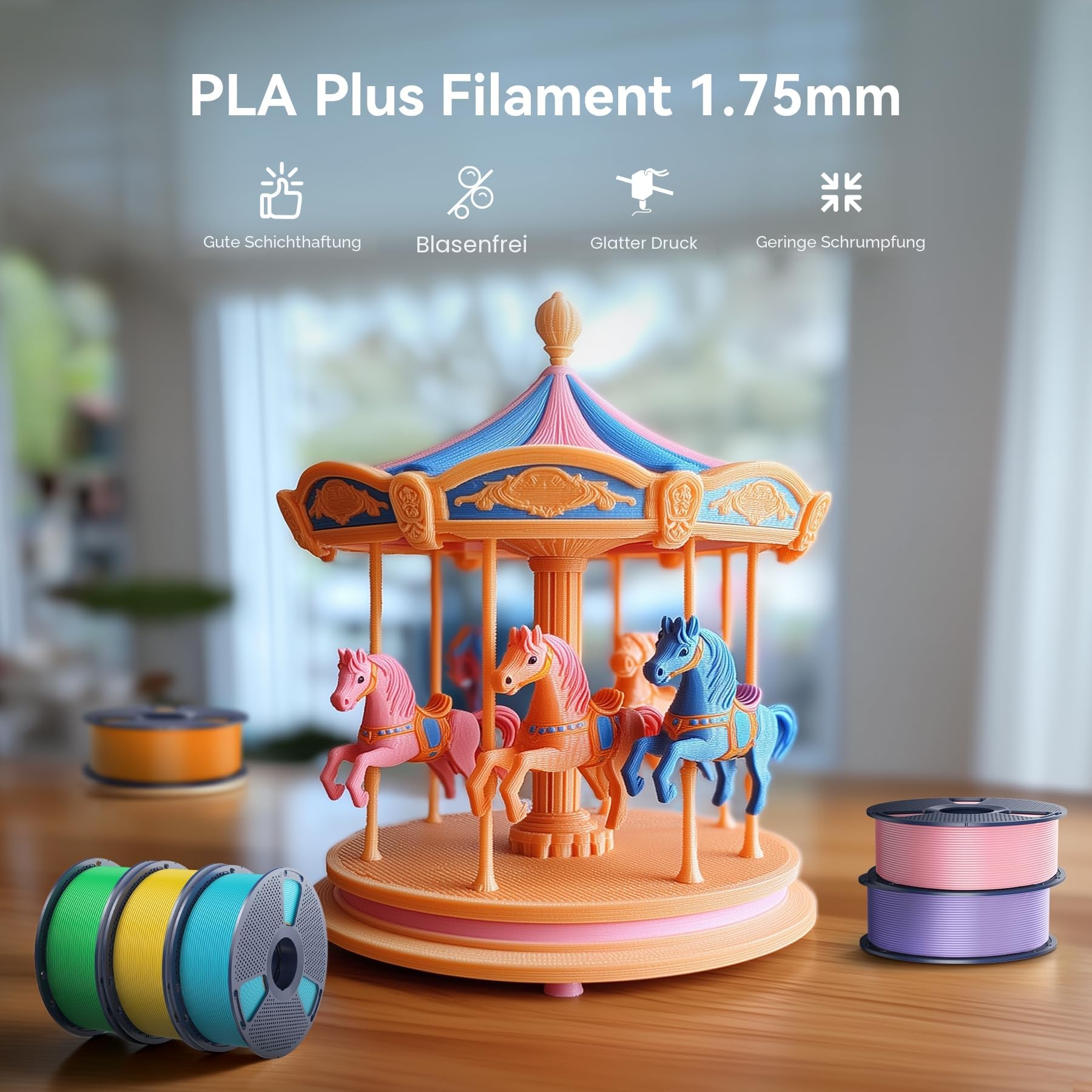 SUNLU 10KG 3D Drucker PLA Plus Filament Bundel Multicolor | PLA+ Filament 1.75mm, Schwarz+Weiß+Grau+Rot+Kleinblau+Grün+Sonniges Orange+Leuchtendes Gelb+Kaffeebraun+Eiche